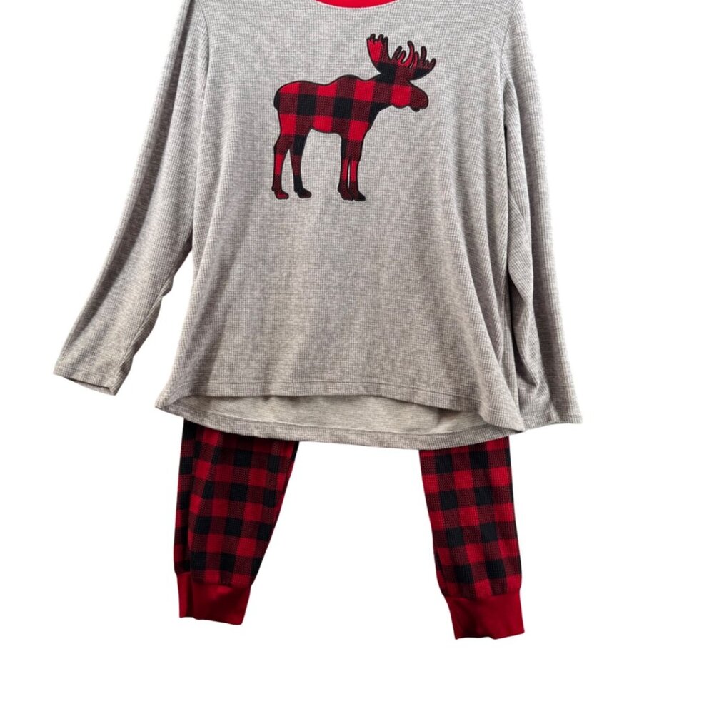 Eddie Bauer Moose Print Pajama Red Black Buffalo Plaid Set Size Large - Picture 1 of 9